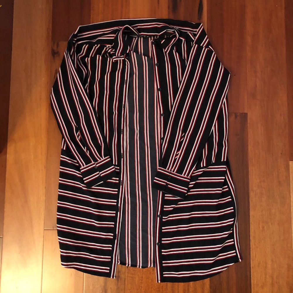 Striped long button up shirt
